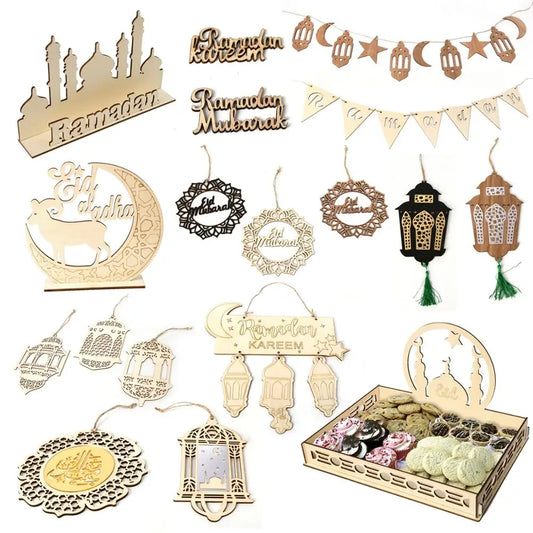 Fengrise Wooden EID Mubarak Decor 2023 Happy Ramadan Decor for Home Islamic Muslim Party Supplies Ramadan Kareem Eid Al Adha