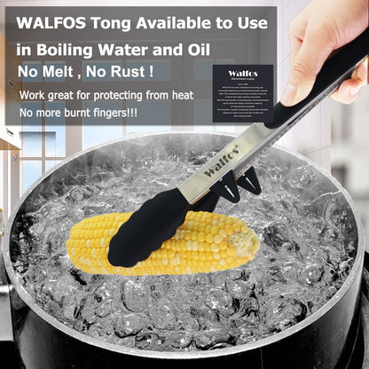 WALFOS  22 CM and 30CM Food Grade 100% Silicone Food Tong Kitchen Tongs Utensil Cooking Tong Clip Clamp Salad Serving BBQ Tools