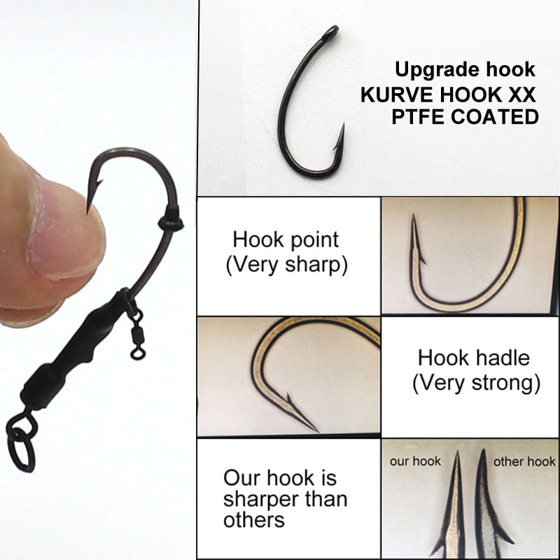 4PCS Carp Rig  Coated Barbed Carp Fishing Hook Ready Tied Ronnie Rig Hook Links Hair Combi Chod Rig 4 6 8