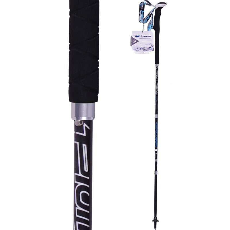 2 Pcs/Pair Portable Collapsible Carbon Fiber Trekking Poles Quick Lock Compact Folding Walking Stick Tourism Trail Running
