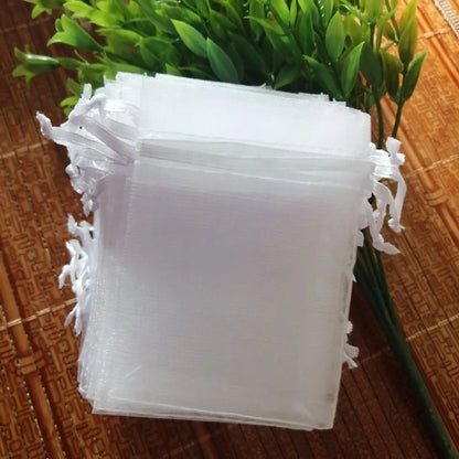 100 Pcs/Lot White Organza Drawstrings Bags 7x9 9x12 10x15 13x18 15x20 20x30 30x40 35x50 Cm Jewelry Package Bags Yarn Pouch