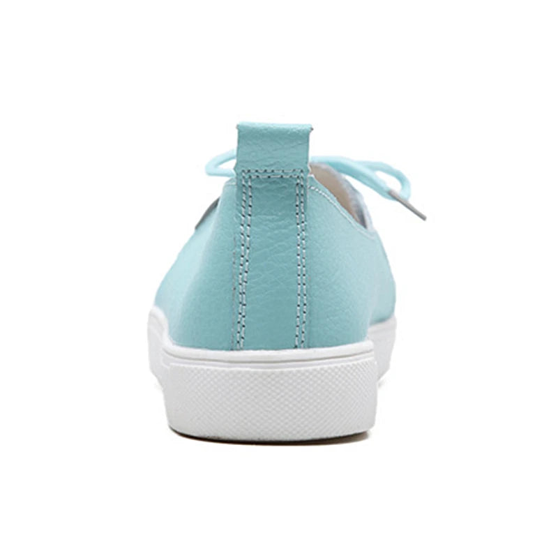 WOIZGIC Women Students Gril Female Leather White Shoes Flats Platform Lace Up Korean Casual Vulcanized Shoes FEZ-173