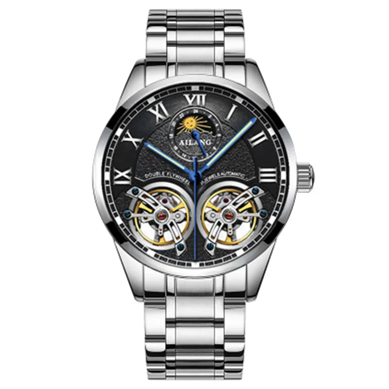 AILANG Original Design Men's Double Flywheel Automatic Mechanical Watch Fashion Leisure Business Luxury Clock