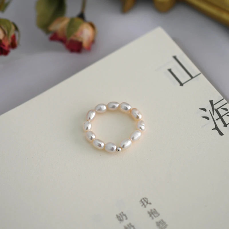 ASHIQI 3-4mm Mini Small Natural Freshwater Pearl Couple Rings Real 925 Sterling Silver Jewelry for Women