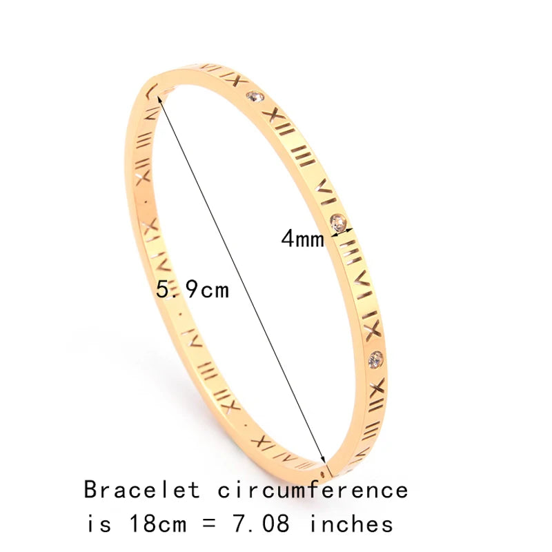 Opening Titanium Steel Bangles Crystal Gold Color Bangles Roman Numerals Women's Bracelet