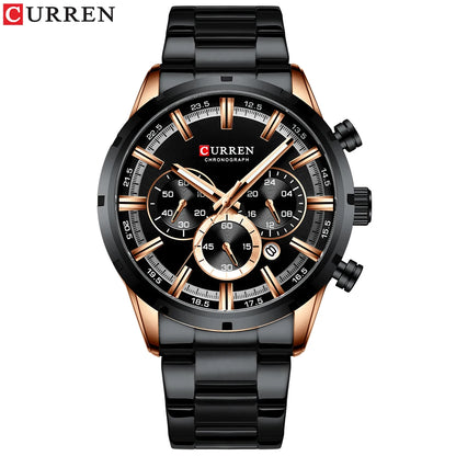 CURREN Top Brand Military Quartz Watches Silver Blue Mens Stainless Steel Chronograph Wristwatch for Male Casual Sporty Clocks