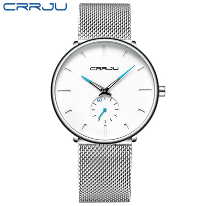 Men Watch CRRJU Watch Women Quartz Dress Watch for Men Dress Watches Fashion Unisex Ultra Thin Wristwatch Relojes Para Hombre