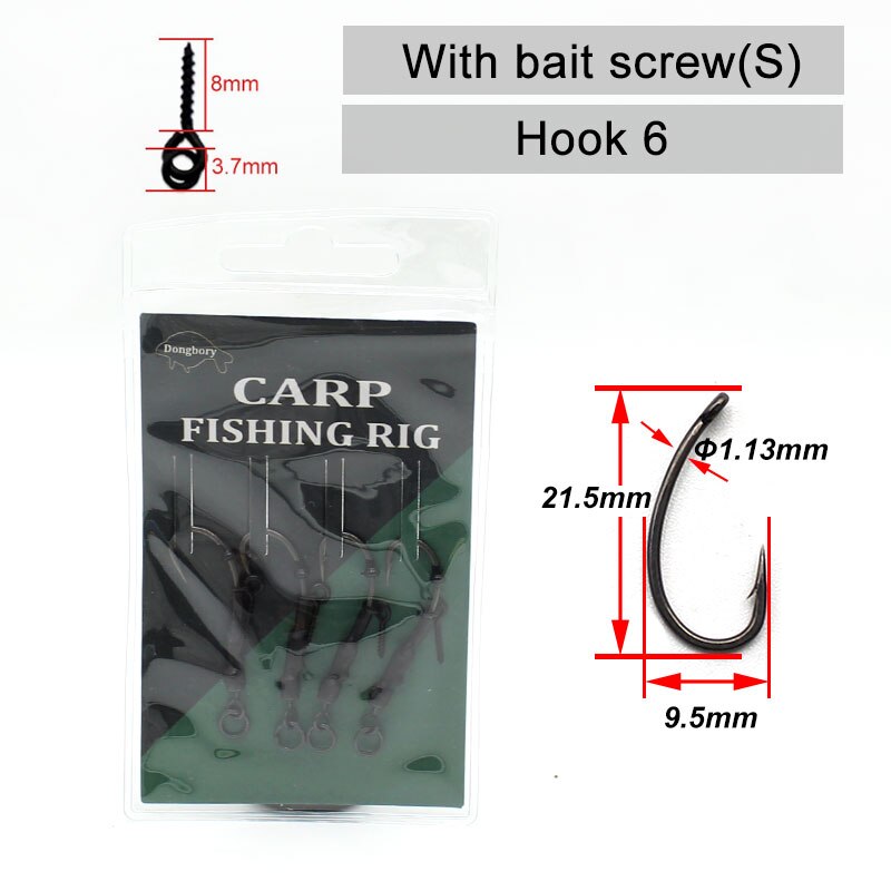 4PCS Carp Rig  Coated Barbed Carp Fishing Hook Ready Tied Ronnie Rig Hook Links Hair Combi Chod Rig 4 6 8