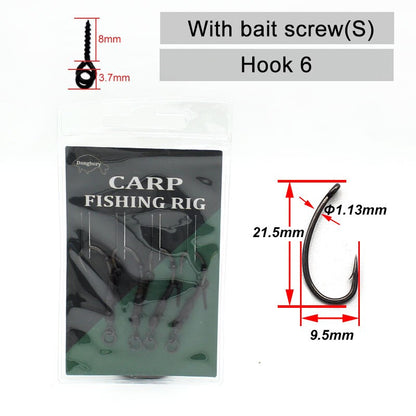 4PCS Carp Rig  Coated Barbed Carp Fishing Hook Ready Tied Ronnie Rig Hook Links Hair Combi Chod Rig 4 6 8