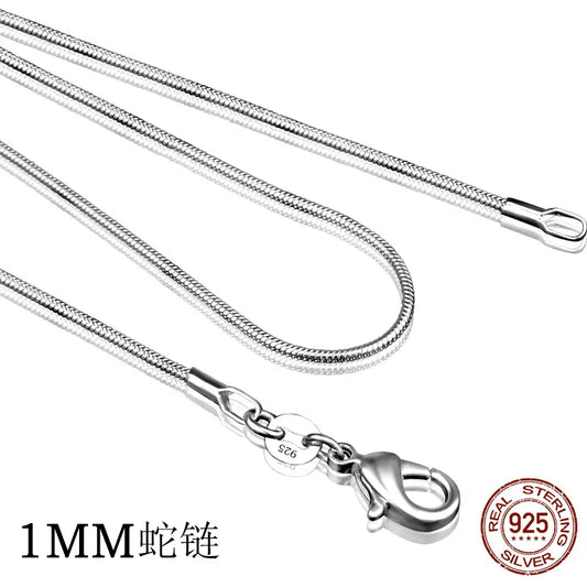 925 Sterling Silver 1mm Snake Chain Necklace for Men Silver Fashion Jewelry Women Necklace 16 18 20 22 24INCH