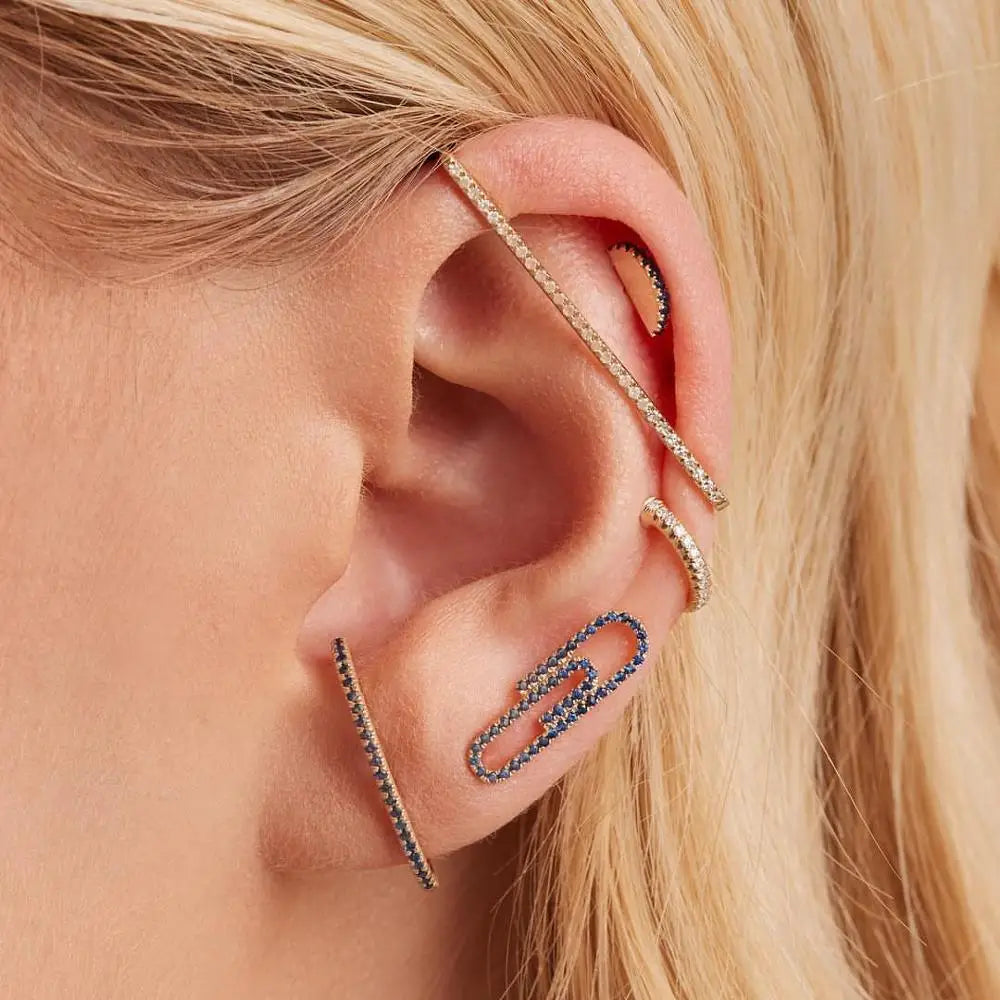 Fashion Women Jewelry 1 Piece Ear Cuff No Piercing Ear Clip White Rainbow Cz Rectangle Cuff Earring