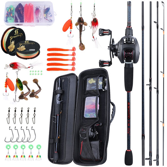 Sougayilang  Fishing 1.8-2.4m Rod Combo Portable 5 Section Carbon Fishing Rod and 6.3:1 Gear Ratio12+1bb Casting Reel Set
