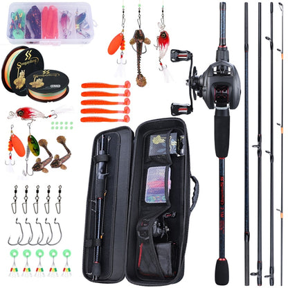 Sougayilang  Fishing 1.8-2.4m Rod Combo Portable 5 Section Carbon Fishing Rod and 6.3:1 Gear Ratio12+1bb Casting Reel Set