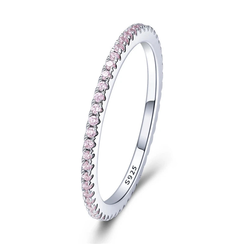 BAMOER Classic 925 Sterling Silver High Quality Circle Clear CZ Geometric Stackable Rings for Women Wedding Jewelry