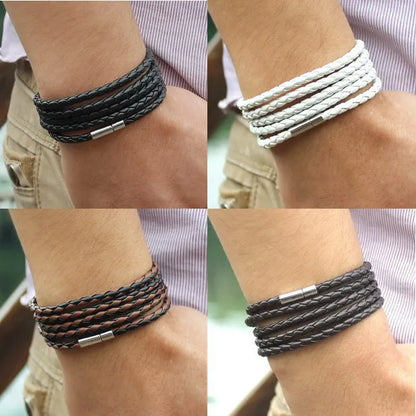 TYO Fashion 5 Layer Leather Bracelets & Charm Bangle Handmade Round Rope Turn Buckle Bracelet for Women Men Low Price