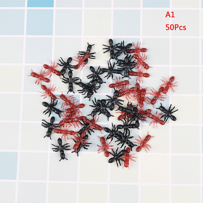 50/100/200Pcs Novelty Simulation Ants Halloween Stimulating Plastic Realistic Ants Pranks Joking Toys