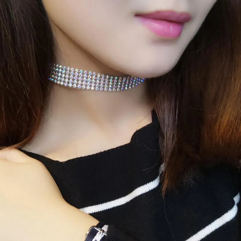 SUMENG 2024 European Style Women Bundle Neck Element Necklace Jewelry Punk Hip Hop Choker Inlay Rhinestone Collar