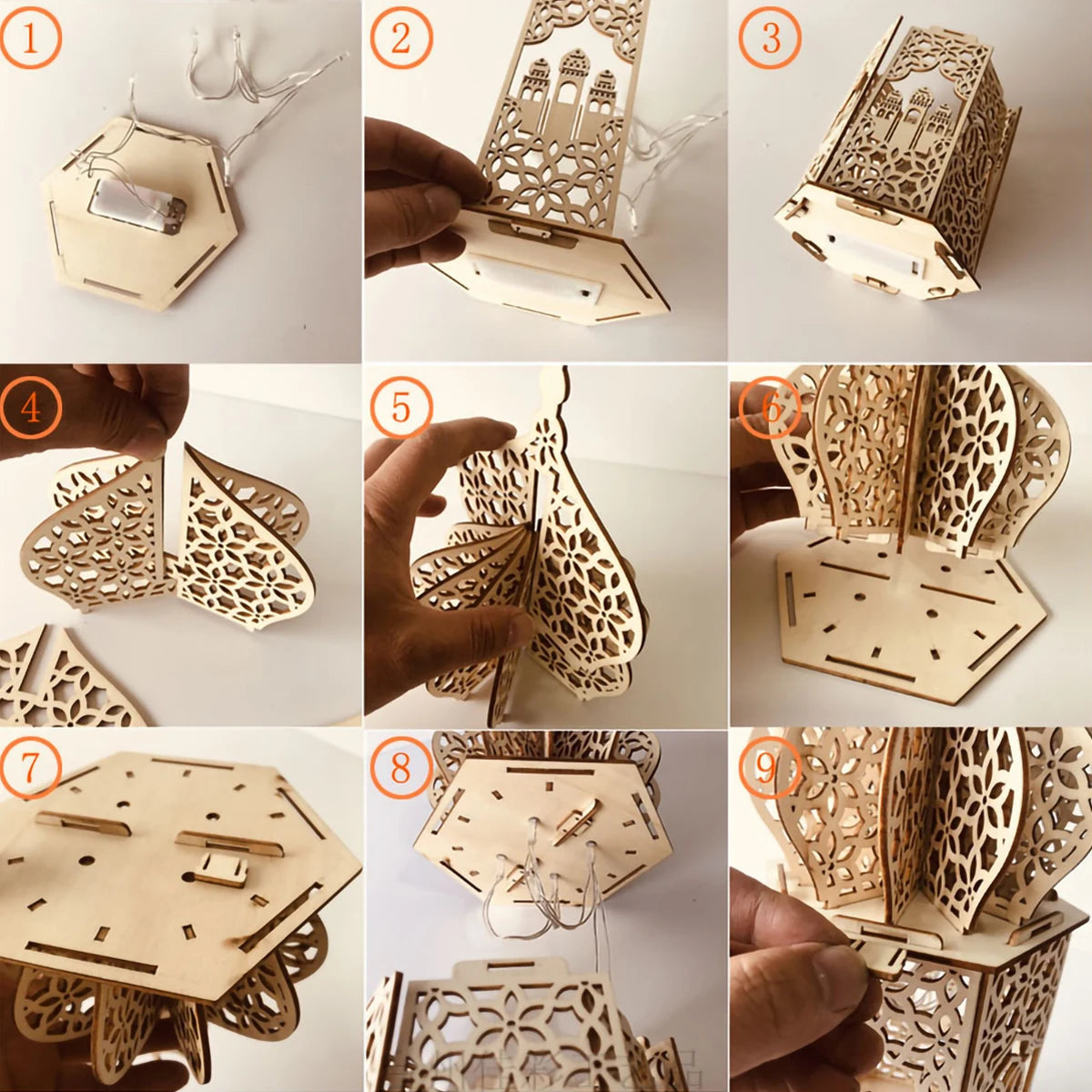 Wooden Palace Ornament Ramadan Decoration for Home 2024 Aid Eid Mubarak Ramadan Kareem Islamic Muslim Festival Party Decor