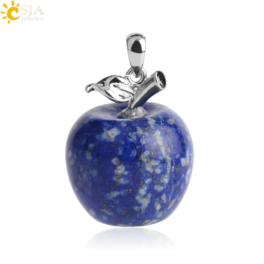 CSJA Apple Natural Stone Pendant Crystal Amethysts Pendants Rose Pink Quartz Necklaces Jewelry for Female Women Chrismtas G046