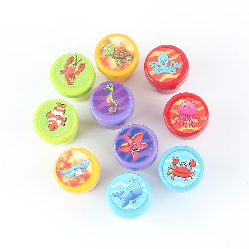 10pcs/Set Children Toy Stamps Cartoon Animals Fruits Kids Seal for Scrapbooking Stamper DIY Cartoon Stamper Toys