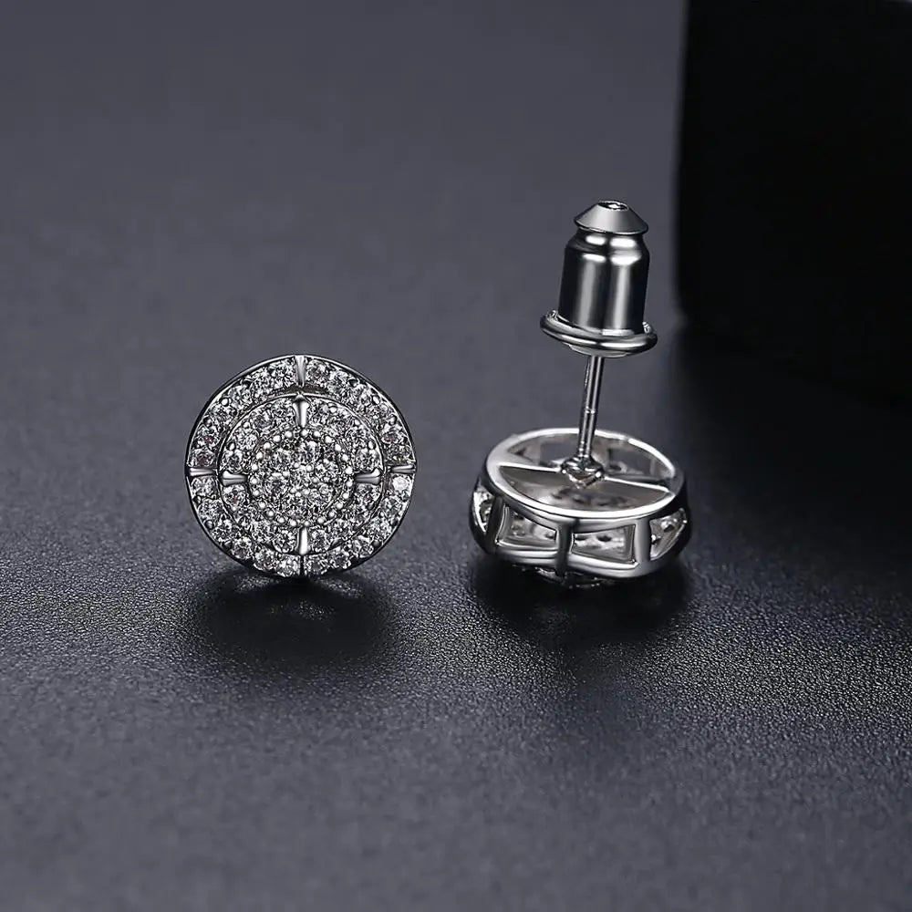LUOTEEMI Elegant Small Hip Hop Round Stud Earrings for Women Korean Style AAA Black/White Cubic Zircon Fashion Jewelry for Men