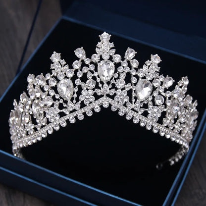 KMVEXO European Green Crystal Tiaras Vintage Black Rhinestone Pageant Crown Baroque Bridal Wedding Hair Jewelry Accessories