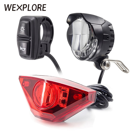 Ebike Light Electric Bicycle Light Built-In Speaker Input 12V 24V 36V 48V 56V LED Lamp 85Lux Electric Scooter Headlights Parts