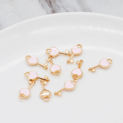 30pcs/Lot New Heart Shape Key Enamel Pendant Carousel Charms for DIY Bracelet Necklace