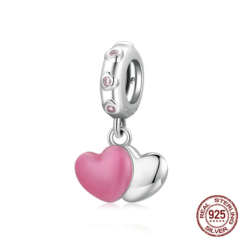 WOSTU 925 Sterling Silver Animal Cat Charm Pendant Heart Family Ladybug Bee Beads Fit Original Bracelet DIY Jewelry for Women
