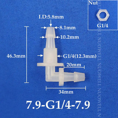 5~200pcs M6 M8 G1/8~g1/2 Thread to 2-12mm PP Bulkhead Union Elbow Connectors Hex Nut Aquarium Fish Tank Air Pump Hose Connector