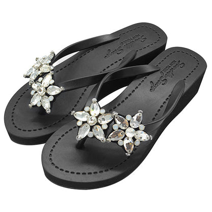 2 Stars - Rhinestone Mid Wedge Flip Flops