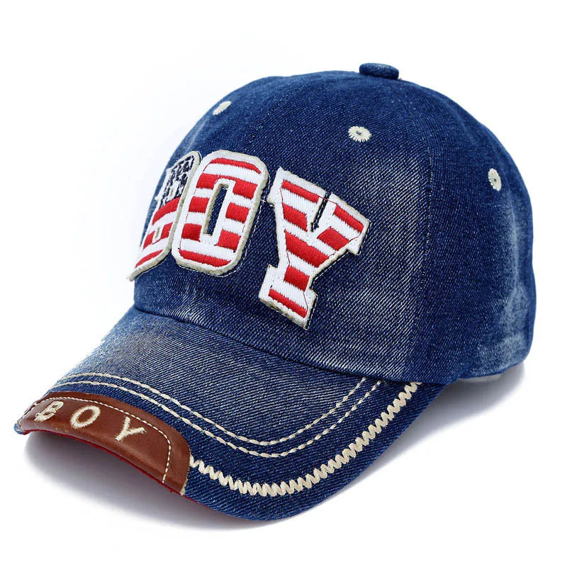 Kids Boys Baseball  Cap Summer Toddler  Children  Dad Hat Jean Casual Hip Hop Letter Denim Sun Snapback Casquette Blue