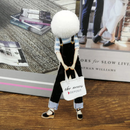 Fashion Brooch Pins for Woman Brooches Girls Face Cartoon Models Acrylic Brooches Kawaii Pompom Clothing Jewelry Accessories