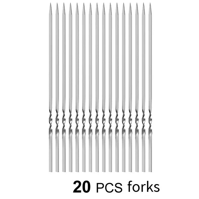 Skewers for Barbecue Reusable Grill Stainless Steel Skewers Shish Kebab BBQ Camping Flat Forks Gadgets Kitchen Accessories Tools