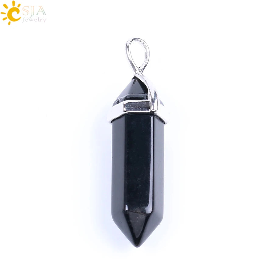 CSJA Bullet Natural Stone Pendant Real Purple Crystal Men Women Chakra Gem Stones Quartz Aventurine Pendants Jewelry  E001