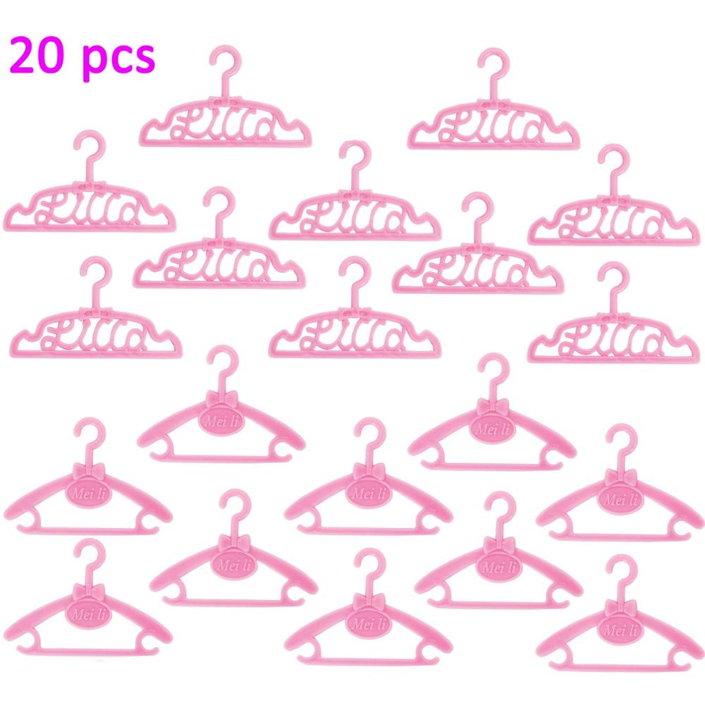 20 Pcs/Lot Cute Mini Hangers Holders Dress Clothes Wardrobe Accessories for Barbie Doll Dollhouse Furniture Pink Purple Red
