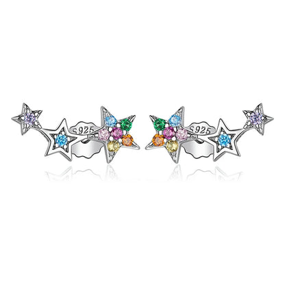 BAMOER Authentic 925 Sterling Silver CZ Exquisite Stackable Star Earrings for Women Jewelry Valentine's Day