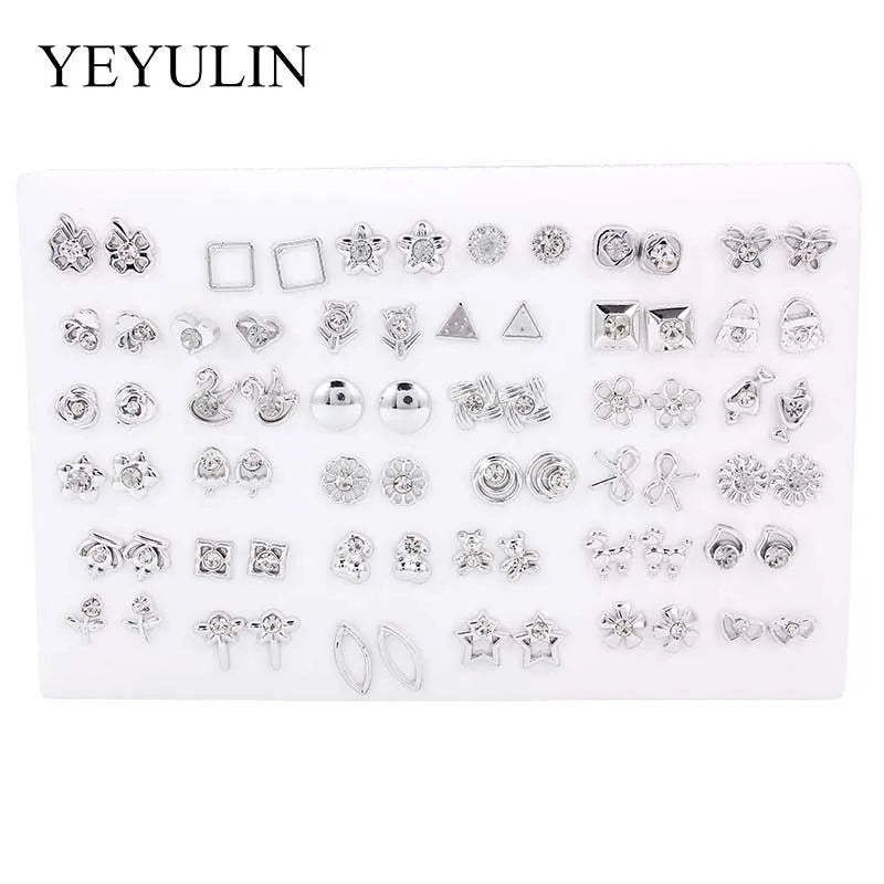 36Pairs/18pairs Earrings Mixed Styles Rhinestone Sun Flower Geometric Animal Plastic Stud Earrings Set for Women Girls Jewelry