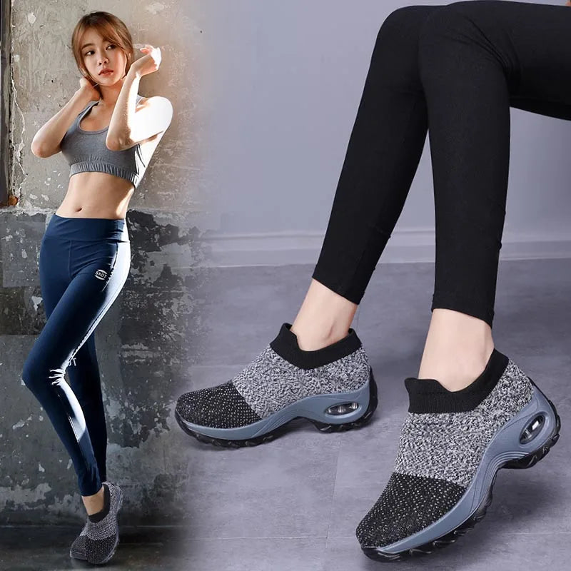 Womens Flats Slip on Shoes for Women Sock Sneakers Platform 2021 Comfortable Soft Ladies Spring Buty Damskie Sepatu Wanita Black
