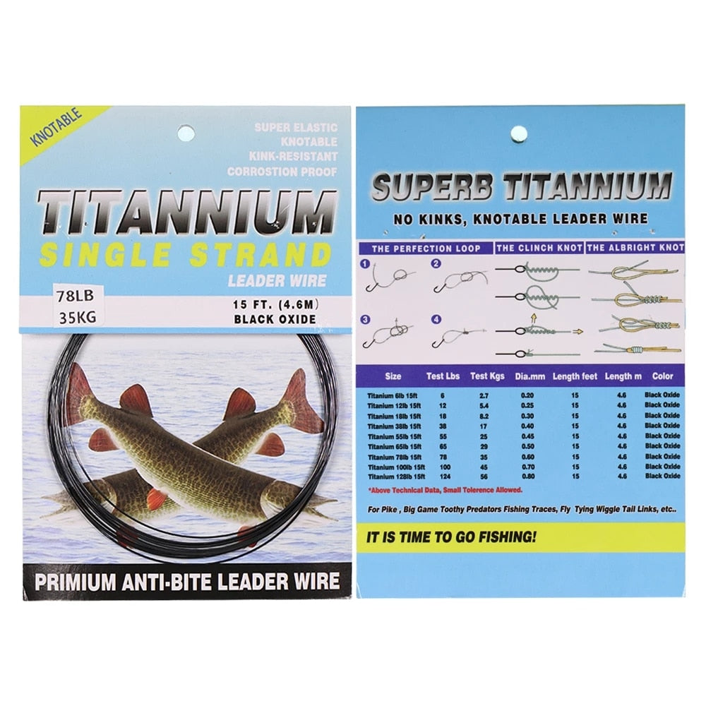 Wifreo 15ft/4.6m No Kink Titanium Leader Line Saltwater Pike Fishing Leaders / Trace Fly Tying Wiggle Tail Link Wire