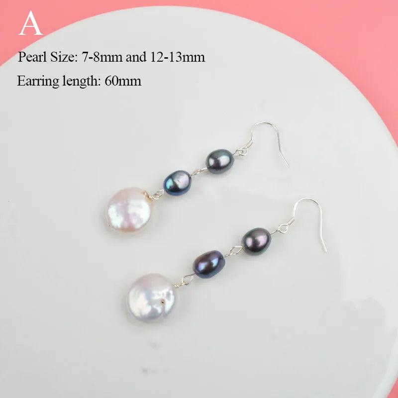 ASHIQI Natural Freshwater Pearl Earrings Real 925 Sterling Silver Long Korean Earrings for Women Big Baroque Pearl Jewelry