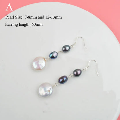 ASHIQI Natural Freshwater Pearl Earrings Real 925 Sterling Silver Long Korean Earrings for Women Big Baroque Pearl Jewelry