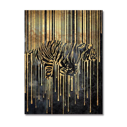 Abstract Gold Line Zebra Canvas Painting Plant Tiger Giraffe Leopard Poster Wall Pictures for Living Room Interior Home Decor