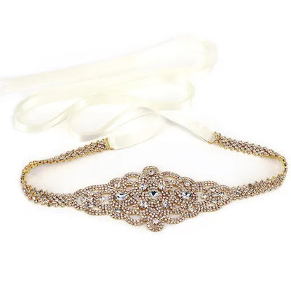Handmade Silver Bridal Belt Rhinestone Waistband Applique for Evening Prom Dresses Wedding Decoration White Beige Sash Ribbon