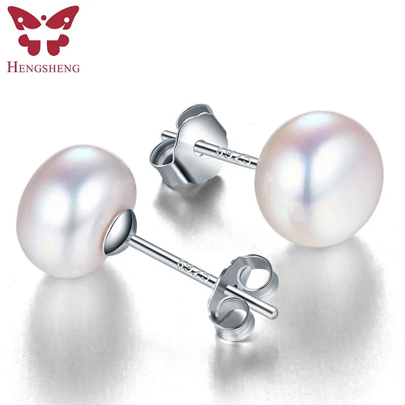 HENGSHENG Freshwater White Pearl Earrings Fashion Jewelry Silver Stud Earrings for Women Super Deal