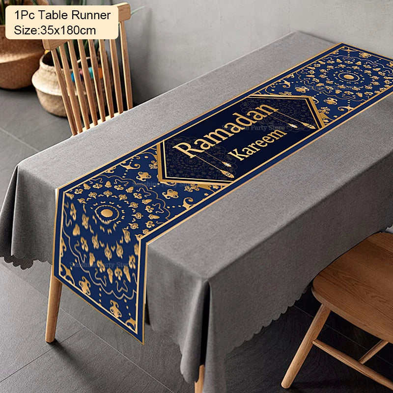 Ramadan Decoration Table Runner EID Mubarak Decor for Home Tablecloth Ramadan Kareem Islamic Muslim Party Eid Al Adha