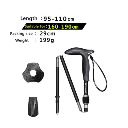 Pioneer 1 Pcs T Handle Trekking Pole Carbon Fibre Hiking Cane Matte Black 5 Sections Ultralight Portable Walking Sticks Outdoor