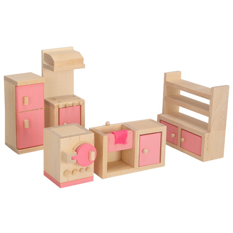 Wooden Dollhouse Furniture Miniature Toy for Dolls Kids Children House Play Toy Mini Furniture Sets Doll Toys Boys Girls