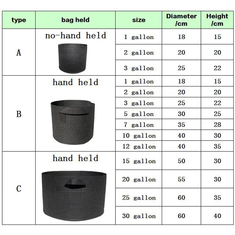 1-30 Gallon Big Plant Flower Grow Bags Pot Home Garden Tools Potato Strawberry Fabric Vegetable Jardin Gardening Growing Pots