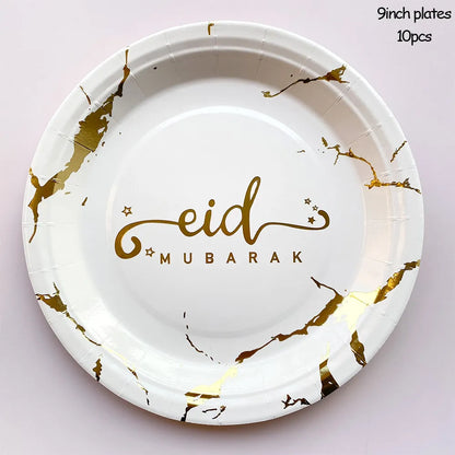 Ramadan Decoration Party Supplies EID Mubarak Paper Plate Cup for Ramadan Mubarak EID Party Home Decoration Islam Muslim Party